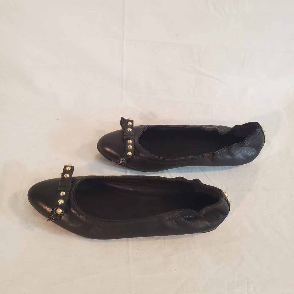 Burberry Women's 37 Black Bow Studded Leather Ballet Flats - Picture 3 of 9